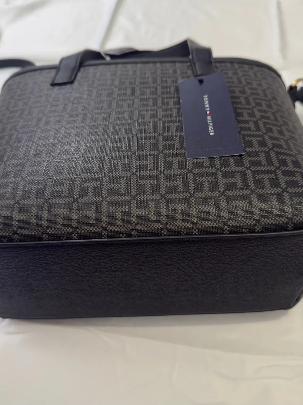 Tommy Hilfiger Black and Gray Monogram Tote with Center Stripe